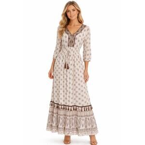 Me 2 Magic Boho Ivory Eyelet Embroidered Tiered Maxi Dress Medium